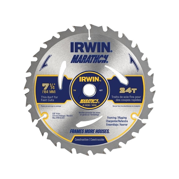 Irwin Irwin Marathon 7-1/4 in. D X 5/8 in. Carbide Circular Saw Blade 24 teeth 1 pk 24030 - main